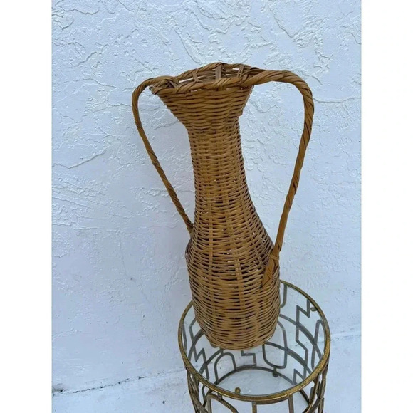 Vintage Hand Crafted Tall Handwoven Rattan Wicker Double Handle Floor Vase Brown - Picture 9 of 10